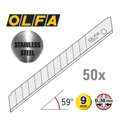 OLFA 9mm Stainless Steel Snap-Off Blades -50 pack