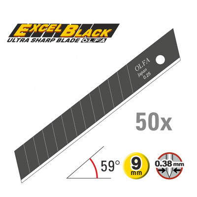 OLFA 9mm Black Ultra-Sharp Snap-Off Blades -50 pck