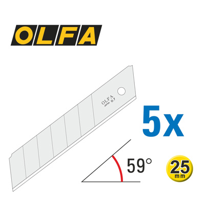 OLFA 25mm Afbreekmes carbon staal zilver 5-pack