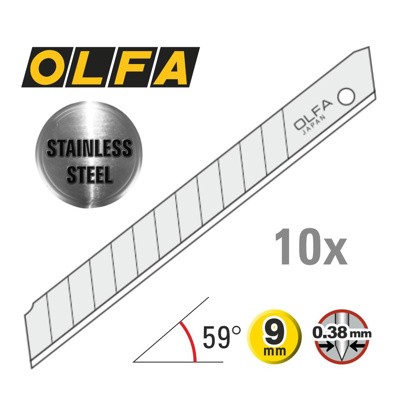 OLFA 9mm Stainless Steel Snap-Off Blades -10 pack