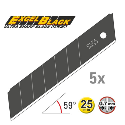 OLFA 25mm Excel Black Ultra-Sharp Klingen -5 pack