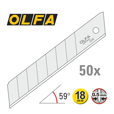 OLFA 18mm Snap-Off Blades Silver -50 Pack